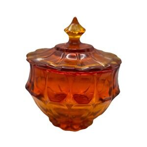 Fenton Valencia Amberina Orange Footed Candy Dish With Lid Cadmium Glows